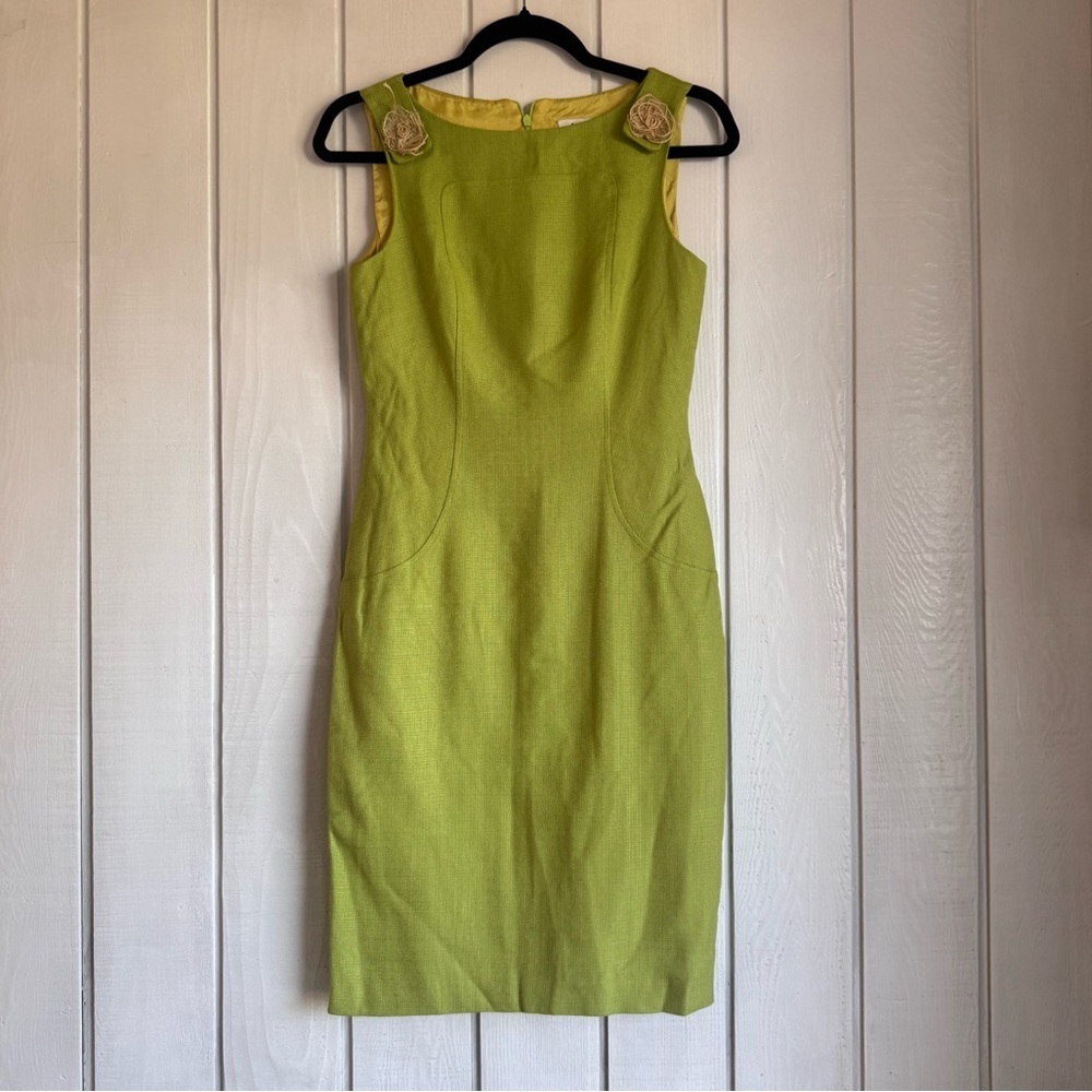 David Meister Green Woven Sleeveless Mini Dress